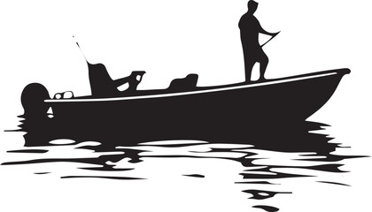 Alone Boy drives a boat in the river silhouette vector on a white background  