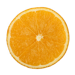 Orange fruit and citrus. Delicious half orange, isolated on a round slice white. Top view. png isolated.