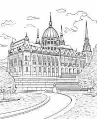 coloring page hungary, the town of the city