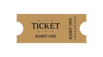 Beige ticket template. To cinemas, clubs, events, concerts, performances, parties, festivals. Just add your own text. Flat vector illustration on white background, suitable for print and web.