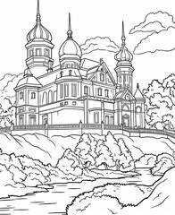 coloring page Romania, sketch of church
