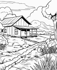 coloring page swiss house in the mountains