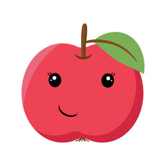 Red apple with kawaii eyes grins. Flat vector illustration of red apple
on a white background