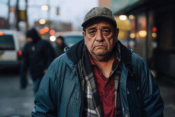 portrait of an immigrant person in a street