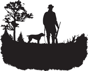 Fototapeta na wymiar A Soldier Seek Gold with a dog silhouette vector illustration
