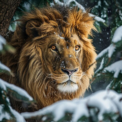 Obraz premium Portrait of a lion in the snow