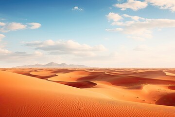 Fototapeta na wymiar Vast desert dunes under a clear sky, with distant mountains