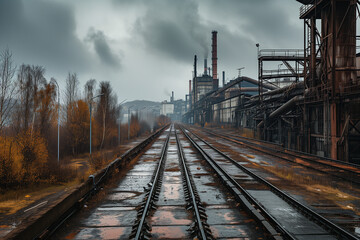 Fototapeta na wymiar Railway tracks leading to heavy industry