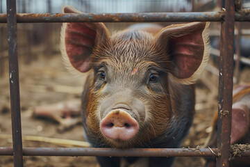 Sad pig on a farm