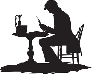An Alone Man sitting in a restaurant Silhouette vector illustration