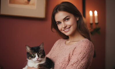 ragazza sorridente con il suo gatto