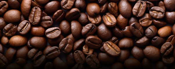 Coffee beans top view. panorama photo. - obrazy, fototapety, plakaty