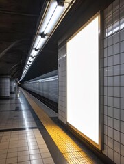 blank billboard in subway station,