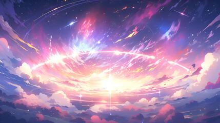 colorful galaxy with planet lofi style, anime style