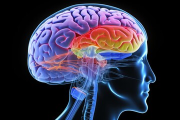 Fototapeta premium Neural dynamics: Excitatory and inhibitory signals, glial cells like astrocytes and microglia, complex human brain. Intricate nervous system, excitatory inhibitory mind neuronal thinking processes