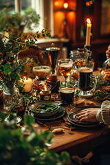 Naklejka premium Cozy St. Patrick's Day gathering with friends sipping Irish coffee