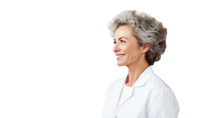 attractive family doc lady patients consultation friendly smiling isolated on transparent and white background.PNG image.