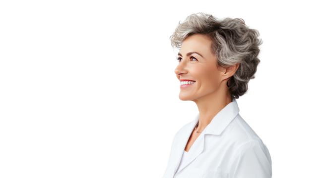 attractive family doc lady patients consultation friendly smiling isolated on transparent and white background.PNG image.