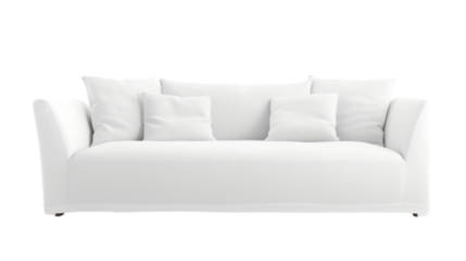 Modern sofa white fabric isolated on transparent and white background.PNG image.