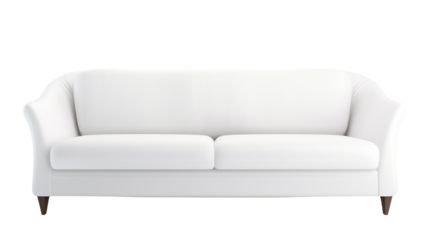 Modern sofa white fabric isolated on transparent and white background.PNG image.