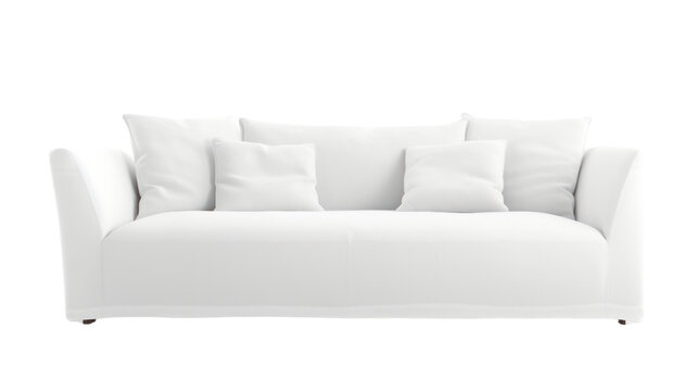 Modern sofa white fabric isolated on transparent and white background.PNG image.