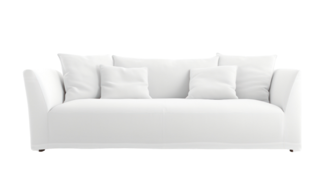 Modern sofa white fabric isolated on transparent and white background.PNG image.