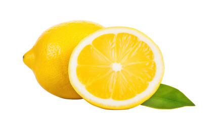 Lemon fruit with half isolated on white background,
