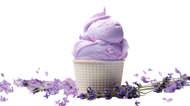lavender ice cream isolated on transparent and white background.PNG image.