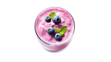 Glass of blueberry milkshake or cocktail isolated on transparent and white background.PNG image.
