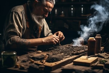 Artisanal snuff making, traditional technique, detailed process - obrazy, fototapety, plakaty