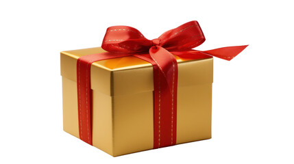 Obraz premium Gift box wrapped in golden paper isolated on transparent and white background.PNG image.