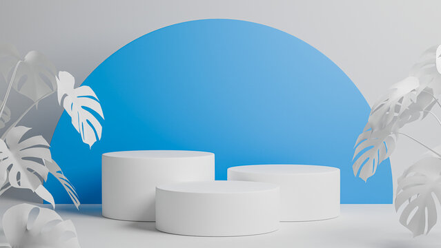 product display podiums. Blue Circle scene with paln