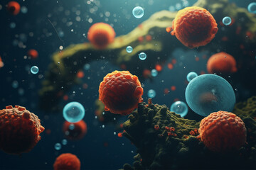 Naklejka premium Various shapes of microbes, bacteria, viruses close-up