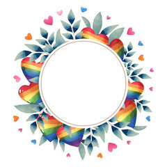 Fototapeta na wymiar vector beautiful watercolor pride Valentine's day wreath frame. LGBT symbol