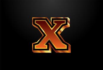 Fototapeta premium Gold and black color alphabet X. Elegant Gold Color alphabet vector illustration