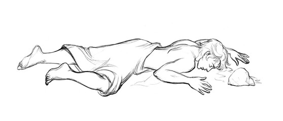 Obraz premium Pencil drawing. Dead Abel on the ground