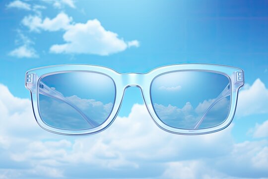 Sleek bifocal glasses, against a blue and cloudy sky background.
