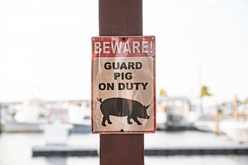 Amusing Guard Pig on Duty sign