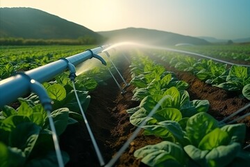 Tobacco plants being watered by an advanced irrigation system, highlighting eco-friendly farming methods