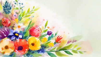 Spring floral composition made of fresh colorful flowers on light pastel background
