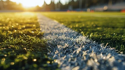 Deurstickers an empty soccer field with grass and ice on the ground © Wirestock