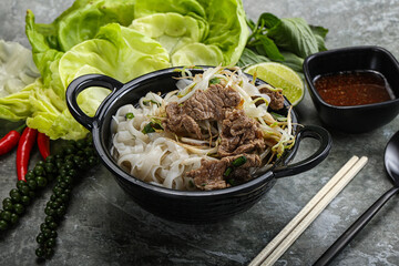 Vietnamese traditional soup Pho Bo with beef