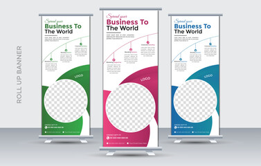 Roll up banner design template,modern x-banner,agency roll up banner design or pull up banner template,editable roll-up banner vector,Agency stands roll up banner design stands template layout with 3 