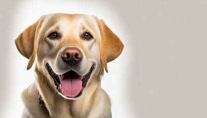 Portrait of a blond labrador retriever dog looking at the camera with a big smile
