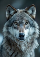 Fototapeta premium - The intense stare of a lone wolf, conveying a sense of solitude and strength.