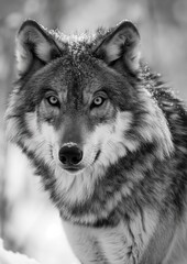 Fototapeta premium - The intense stare of a lone wolf, conveying a sense of solitude and strength.