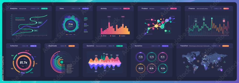 Leinwandbilder dashboard data charts, infographics, graphs and info diagrams. business presentation charts, finance