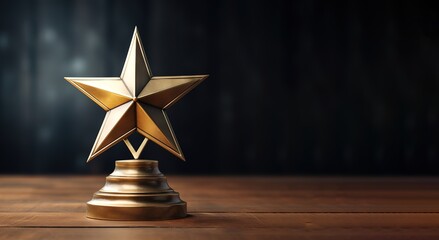 an award trophy in the shape of a gold star with a blank background next to it for your text. generative AI