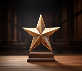 an illustration of a gold star trophy on a wooden board. generative AI