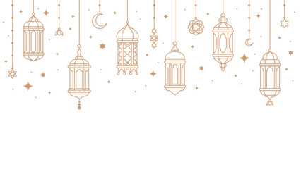 Ramadan kareem arabian lanterns and lamps border. Middle east antique kerosene hanging light underline or border, mosque ancient gas lamp or muslim ramadan karem lantern vector divider or separator - obrazy, fototapety, plakaty